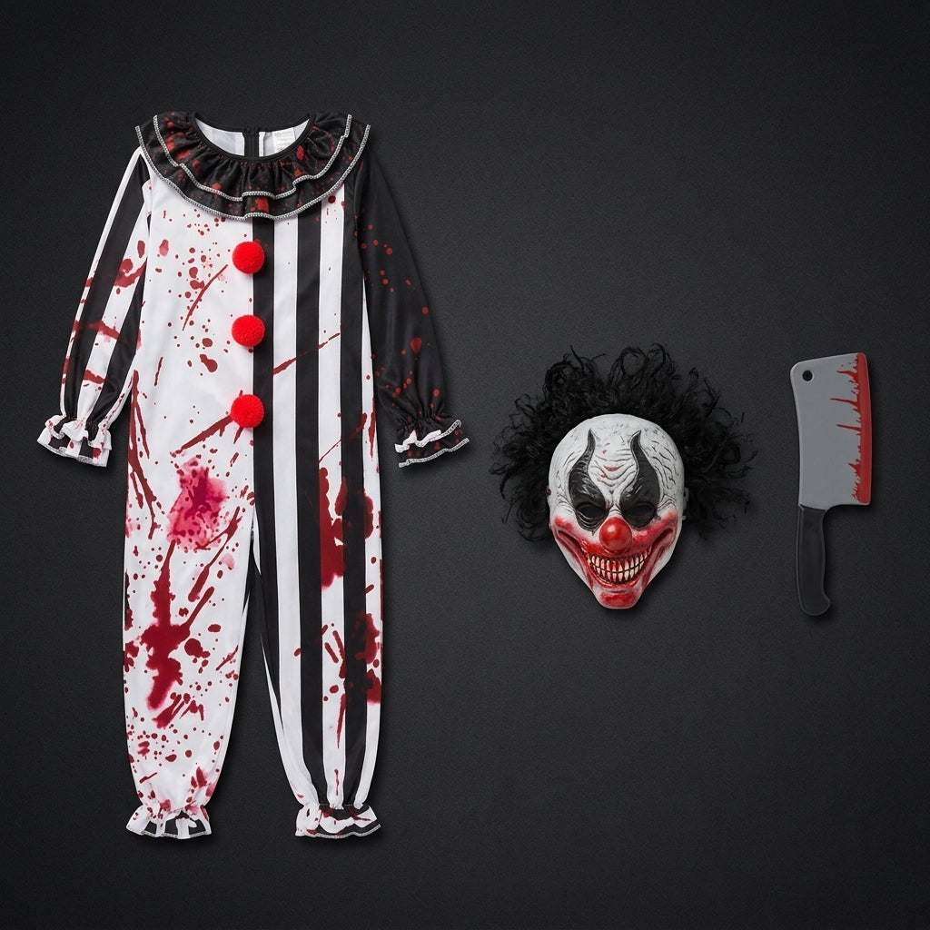 Nightmare Carnival Kids Killer Clown 3-Piece Set Flat Lay