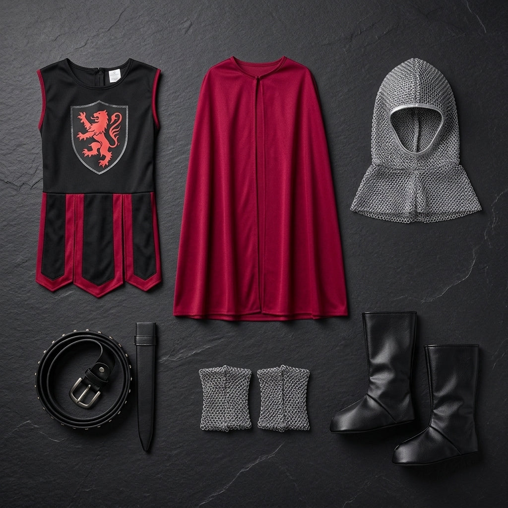 Royal Guardian Kids Medieval Knight 6-Piece Set Flat Lay