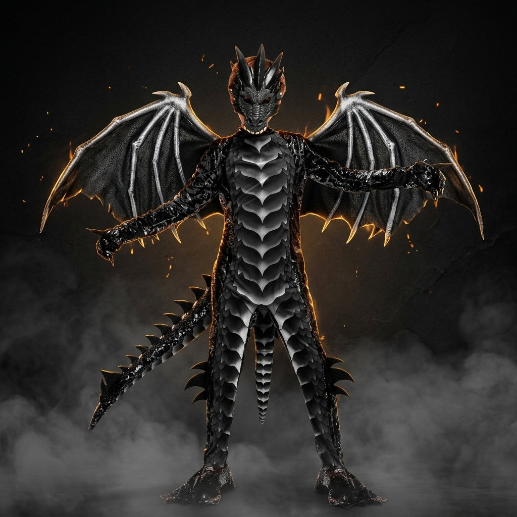 Child Model in Night Fury Winged Shadow Dragon Costume