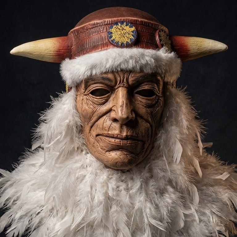 Ancient Horned Shaman Elder Deluxe Feathered Latex Mask Hero