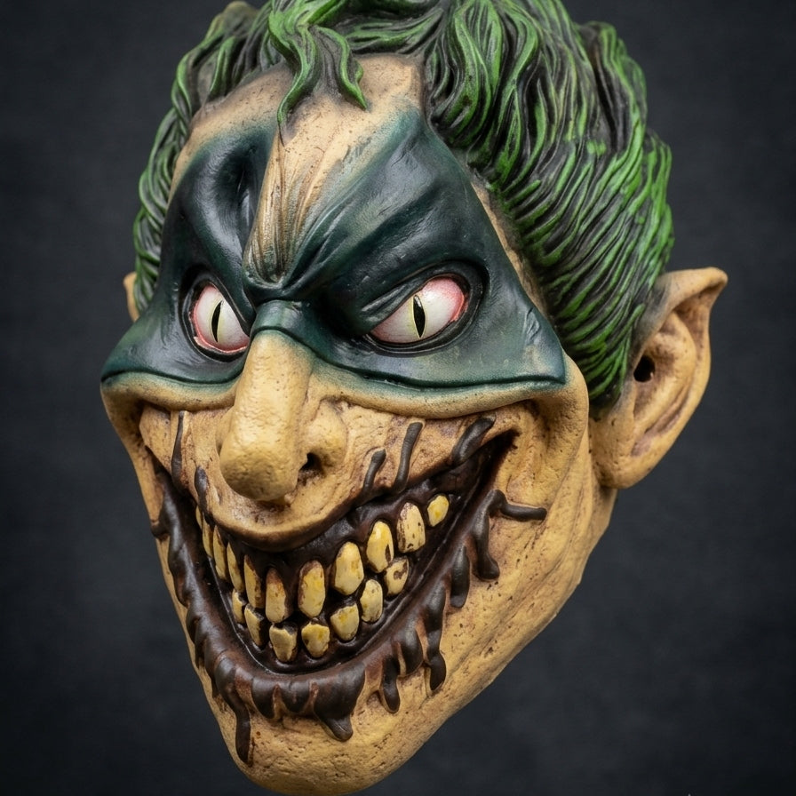 The Smiling Fiend Psychotic Jester Goblin Deluxe Latex Mask Hero