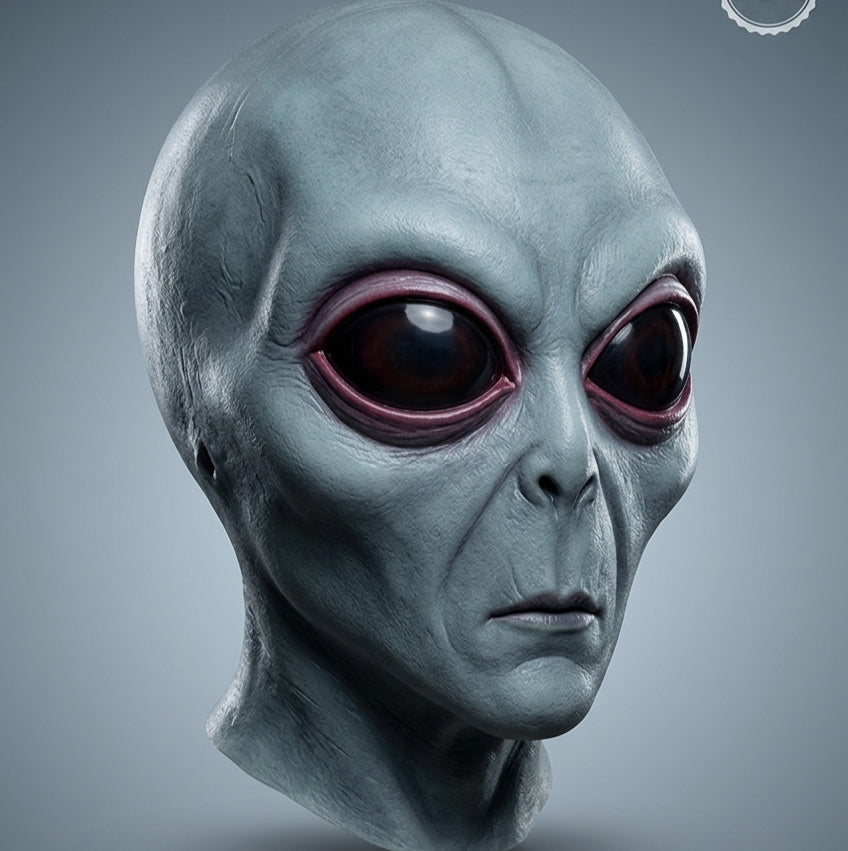 Extraterrestrial Roswell Grey Alien Deluxe Overhead Latex Mask Hero